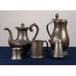 ANTIQUE PEWTER FOOTED AND LIDDED BALUSTER LARGE TANKARD OR MEASURE, engraved with stylised