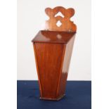 ANTIQUE MAHOGANY MURAL CANDLE BOX, of typical form with hinged cover and pierced back plate,