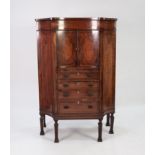 GOOD QUALITY GEORGE III STYLE INLAID AND CROSSBANDED FIGURED MAHOGANY INVERTED BREAKFRONTED LADIES