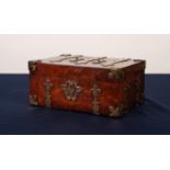 VICTORIAN GOTHIC REVIVAL BRASS BOUND BURR WALNUT SEWING BOX, of oblong from, the interior lined