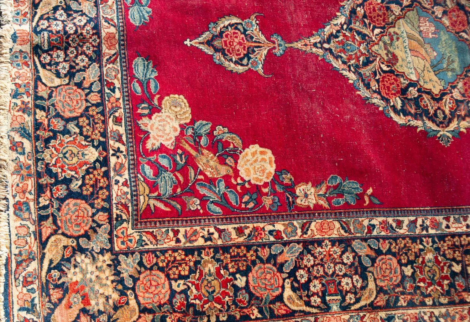 KIRMAN PERSIAN RUG, the large lozenge shaped medallion with pendants and decorated in a central - Image 5 of 5