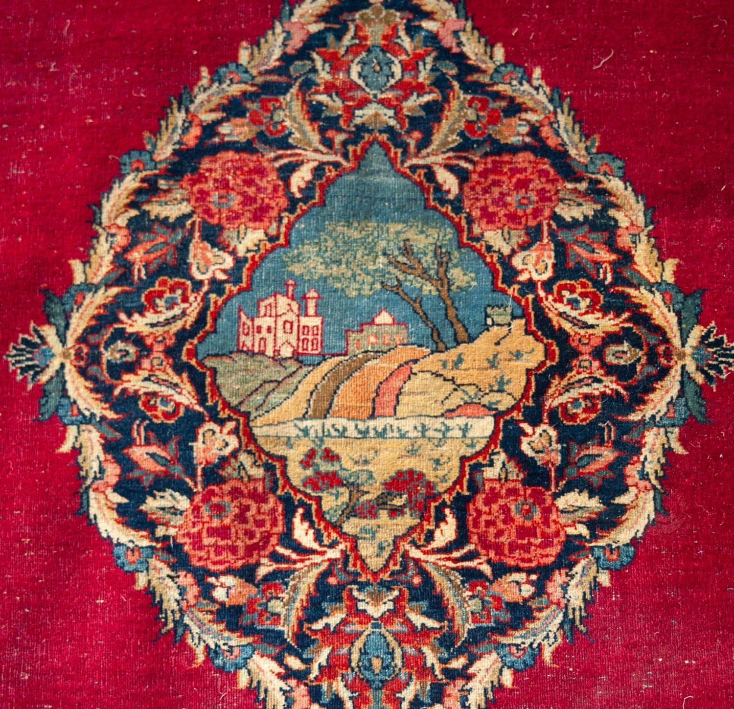 KIRMAN PERSIAN RUG, the large lozenge shaped medallion with pendants and decorated in a central - Image 3 of 5