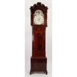 LEIGH OF NEWTON, GEORGE III EARLY 19TH CENTURY INLAID AND FIGURED MAHOGANY LONGCASE CLOCK WITH 8