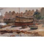 FRED BALSHAW (1860 - 1936) OIL PAINTING ON BOARD A plein-air study of a coastal town with beached