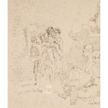 WALTER BAYES R.W.S. (1869 - 1956) PEN AND SEPIA INK WITH PALE BLUE CRAYON Study of seated and
