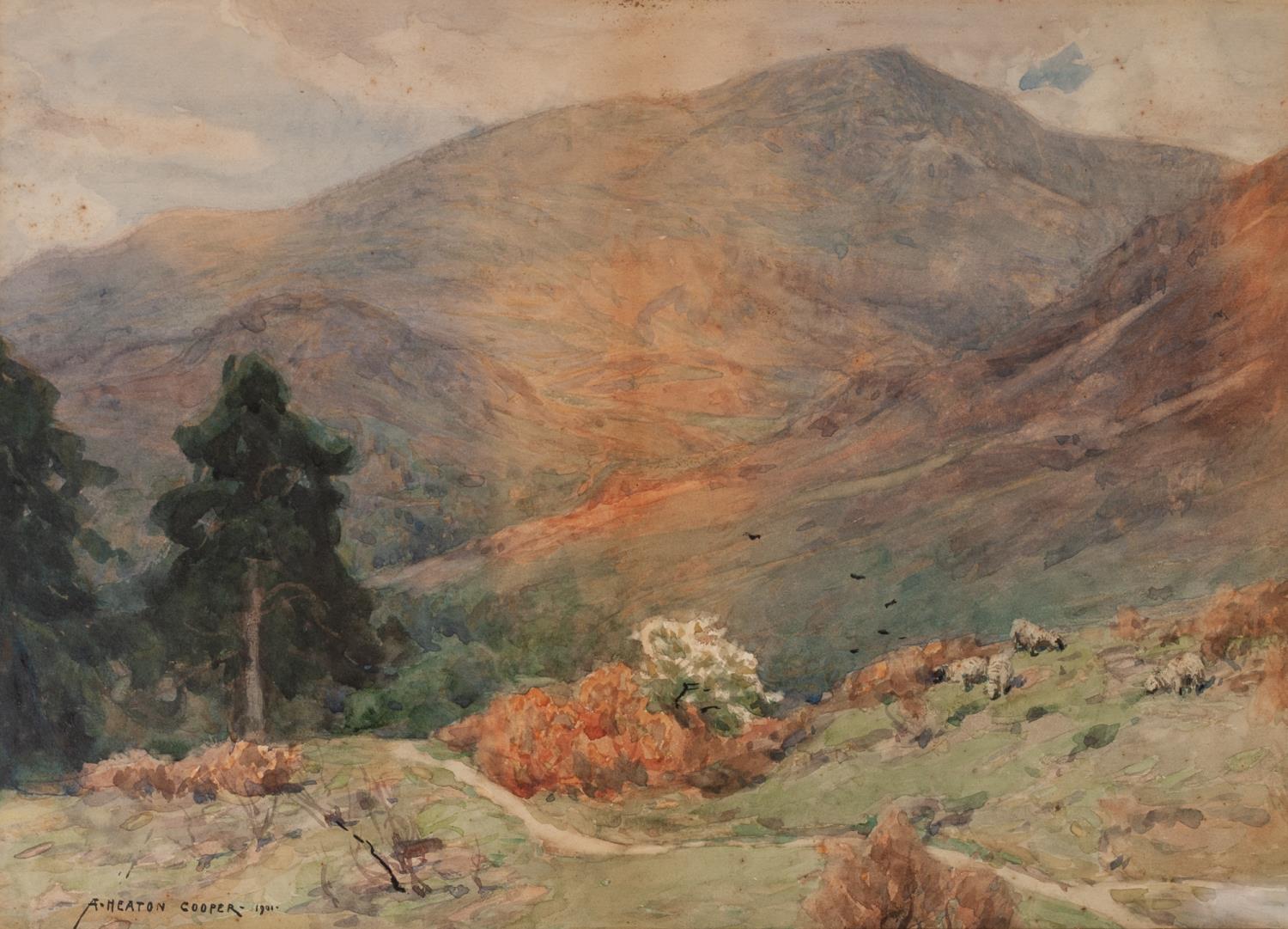 ALFRED HEATON COOPER (1864-1929) WATERCOLOUR DRAWING Lakeland scene with path in the foreground