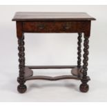 WILLIAM AND MARY WALNUT SIDE TABLE, the moulded oblong top above a long frieze drawer fitted with