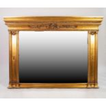 MODERN GILT FRAMED LARGE BEVEL EDGED WALL OR OVERMANTLE MIRROR IN THE CLASSICAL STYLE, frame moulded