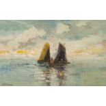ATTRIBUTED TO JOHN SELL COTMAN OIL PAINTING ON THIN BOARD OR CANVAS LAID DOWN Study of two sailing
