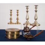 PAIR OF WRIGGLE ENGRAVED WHITE METAL TABLE CANDLESTICKS, each of baluster form with moulded circular