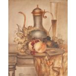 VLADIMIR SERGEYEVICH PERVUNINSKY (b.1957) OIL PAINTING ON CANVAS Still life of fruit, a jug and wine