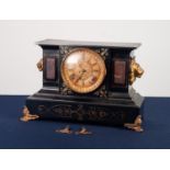 ANSONIA CLOCK COMPANY, NEW YORK, EARLY TWENTIETH CENTURY BLACK JAPANNED METAL MANTLE CLOCK, the 5 ½”