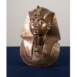 AGED FILLED BRASS MASK OF TUTANKHAMUN, 12” X 8” (30.5cm x 20.3cm)