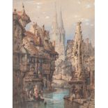 SAMUEL GILLESPIE PROUT (1822 - 1911) WATERCOLOUR DRAWING A Normandy townscape with figures Signed
