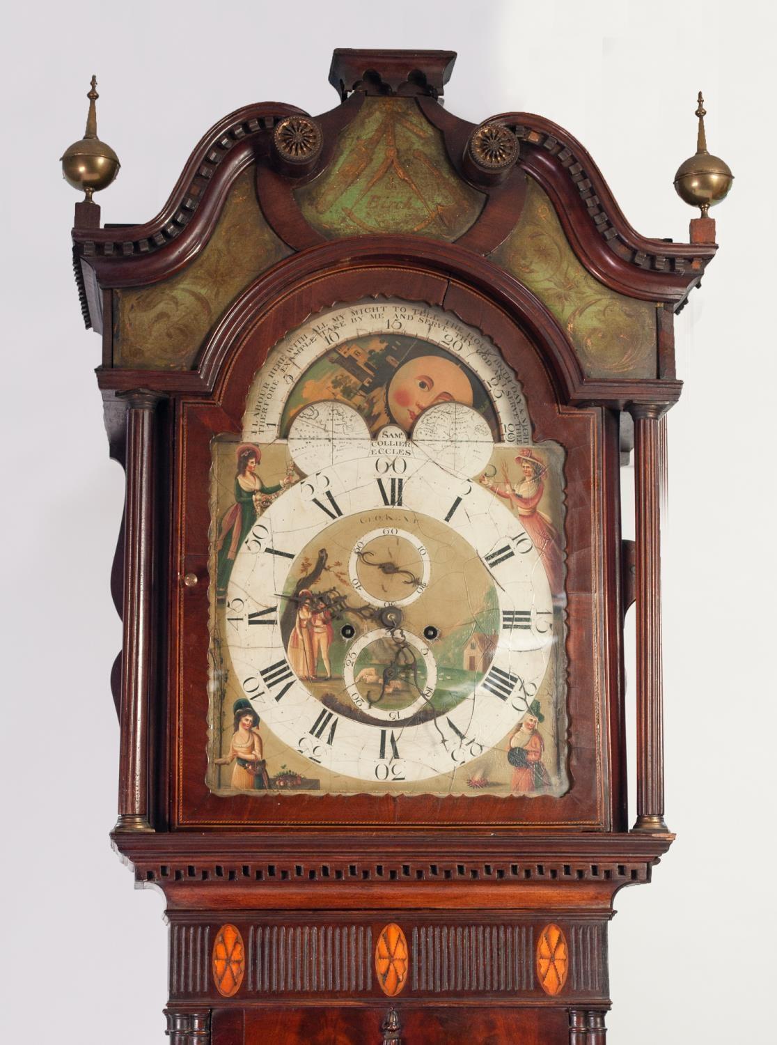 SAM COLLIER, ECCLES, GEORGE III INLAID FIGURED MAHOGANY LONGCASE CLOCK WITH ROLLING MOON PHASE, - Image 2 of 2