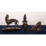 MODERN REPRODUCTION CAST BRONZE MODEL OF A GREYHOUND, modelled standing with head turned to the