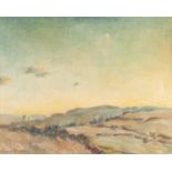 OWEN BOWEN (1873 - 1967) OIL PAINTING ON BOARD Plein-air landscape at dusk Signed lower left 16" x