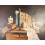 MIRCEA CIOBANU (Romanian 1950-1991) OIL PAINTING ON CANVAS Still life Signed top right 28 3/4" x