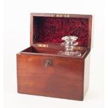 GOOD QUALITY VICTORIAN MAHOGANY TWO BOTTLE DECANTER BOX, the hinged lid with brass inlaid vacant
