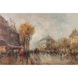 J. GIORDANO (TWENTIETH/ TWENTY FIRST CENTURY) OIL PAINTING ON CANVAS Parisienne street scene