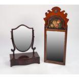 NINETEENTH CENTURY LINE INLAID MAHOGANY TOILET MIRROR, the shield shaped plate housed in a