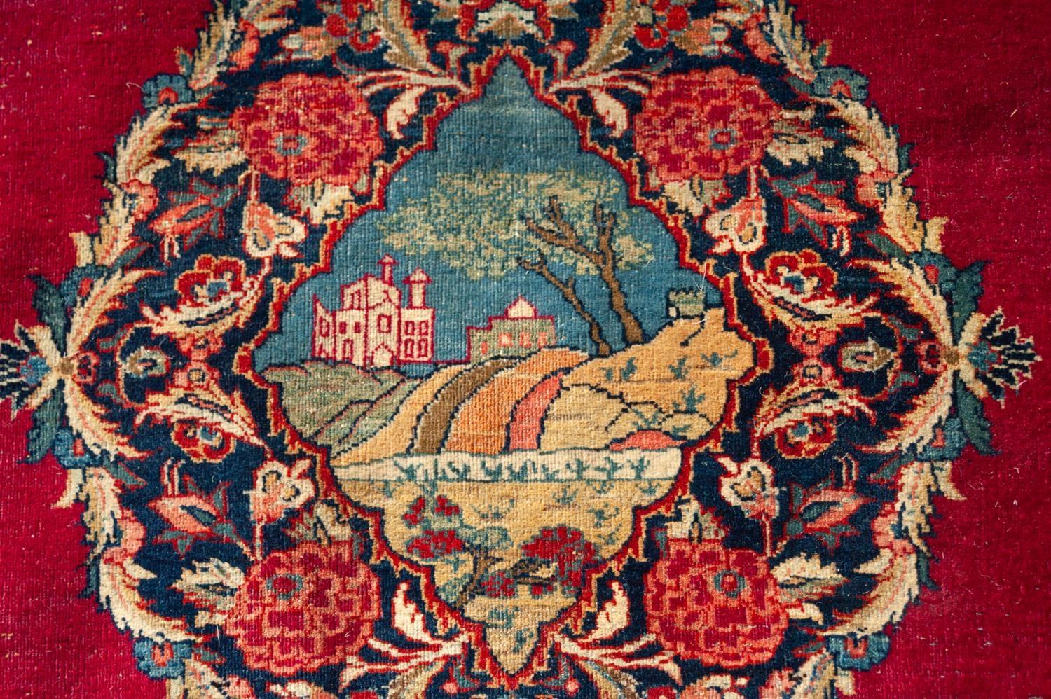 KIRMAN PERSIAN RUG, the large lozenge shaped medallion with pendants and decorated in a central - Image 2 of 5