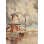 LOUIS VAN STAATEN (HERMANUS II KOEKKOEK), (1836-1909) WATERCOLOUR DRAWING Dutch canal scene with