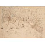 WALTER BAYES R.W.S. (1869 - 1956) PEN AND SEPIA INK WITH PALE BLUE CRAYON A study of a lady