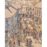 UNATTRIBUTED (TWENTIETH CENTURY) WATERCOLOUR DRAWING ‘Kendal Market Square’ Signed but covered by