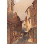 JESSIE DUDLEY (NINETEENTH/ TWENTIETH CENTURY) WATERCOLOUR DRAWING ‘The Old Shambles, York, 1816’