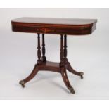 REGENCY COROMANDEL CROSSBANDED AND LINE INLAID ROSEWOOD PEDESTAL CARD TABLE, the ‘D’ shaped swivel