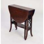 EDWARDIAN SATINWOOD CROSSBANDED AND LINE INLAID MAHOGANY SUTHERLAND TABLE, the oval top raised on