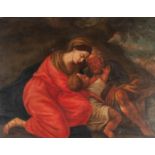 ITALIAN SCHOOL (Eighteenth century) OIL PAINTING ON PANEL Holy Family at rest on the Flight into