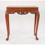GOOD QUALITY MID TWENTIETH CENTURY CARVED AND FIGURED WALNUT SIDE TABLE IN THE QUEEN ANN TASTE,