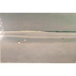 CONTEMPORARY ARTIST COLOURED LIMITED EDITION LITHOGRAPHIC PRINT Beach scene with figures