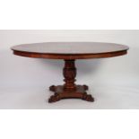 EARLY NINETEENTH CENTURY FIGURED AND BURR WALNUT BREAKFAST TABLE, the moulded oval tilt-top with