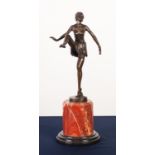 REPRODUCTION CAST BRONZE ART DECO SEMI NAKED FEMALE DANCER, modelled with right leg raised in