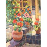 EDWARD NOOTT (b.1965) OIL PAINTING ON CANVAS 'Hot Geraniums' Signed lower left titled on canvas