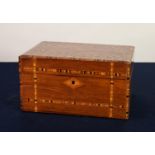 A VICTORIAN WALNUTWOOD TUNBRIDGE INLAID LADY'S BOX (replaced fitment)