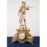 EARLY TWENTIETH CENTURY FRENCH GILT METAL AND GREEN ONYX CASED MANTLE CLOCK, with 8 day striking