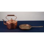 ANTIQUE SEAMED COPPER OVAL KETTLE, and a COPPER SAUCEPAN with straight brass handle, 8” (20.3cm)