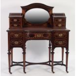 GOODALL, LAMB & HEIGHWAY, MANCHESTER, GOOD EDWARDIAN INLAID MAHOGANY WRITING TABLE WITH MIRROR BACK,