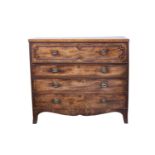 GEORGE III MAHOGANY SECRETAIRE CHEST, the crossbanded oblong top above a fall front secretaire