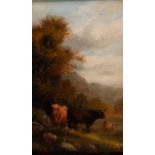 ADRIAN JONES (1884 - 1935) OIL PAINTING ON MILL-BOARD Cattle in a landscape Signed with initials