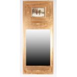MODERN GILT FRAMED BEVEL EDGED WALL MIRROR, with pastiche female portrait above, set in a heavy
