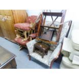 A FIRESIDE ROCKING CHAIR AND STOOL AND ANOTHER FIRESIDE ARMCHAIR (3)