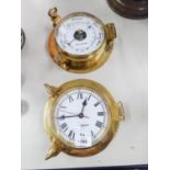 A MODERN 'ROYAL MARINER SHIPS' TYPE BRASS CASED WALL CLOCK AND A MATCHING BAROMETER (2)