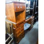 DUCAL PINE DRESSING TABLE, MIRROR AND STOOL AND A BEDSIDE CUPBOARD (4)