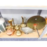A GROUP OF PERSIAN BRASS WARES TO INCLUDE; A PEACOCK, WATER JUG, VASE ETC....