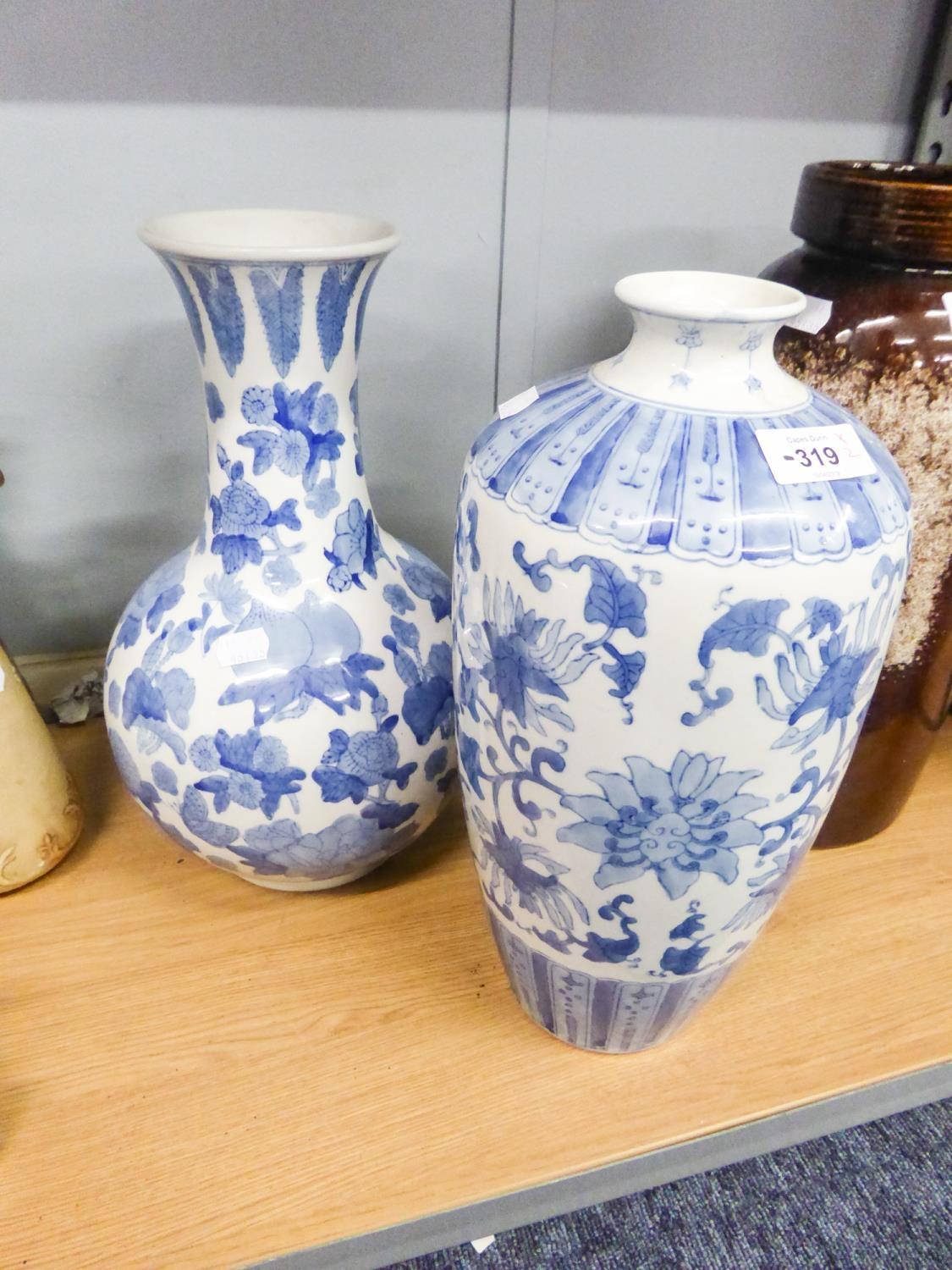 TWO BLUE AND WHITE MODERN CHINESE STYLE VASES (2)